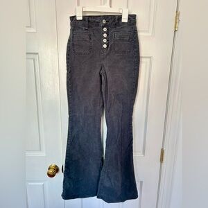 High waisted corduroy flare pants with button fly
